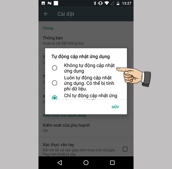 Chọn không tự động cập nhật